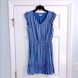 LOFT Blue Chambray Striped Dress Sz M